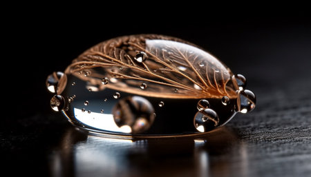 Transparent dew drop on fresh leaf, beauty in nature close up generated by artificial intelligenceの素材