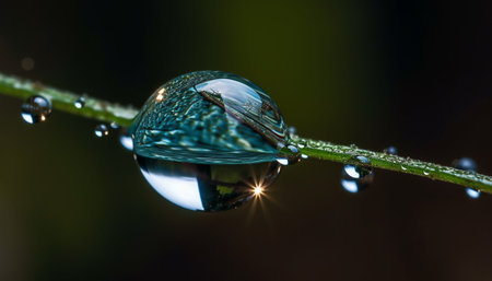 Vibrant green leaf with dew drop reflects beauty of nature generated by artificial intelligenceの素材