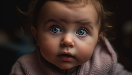 Cute baby boy portrait, close up looking with innocence and happiness generated by artificial intelligenceの素材