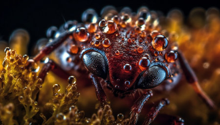 Sharp focus on small bee wet yellow head in nature generated by artificial intelligenceの素材