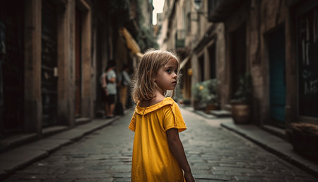 Cute Caucasian girl smiling outdoors, enjoying the beauty of summer generated by artificial intelligenceの素材