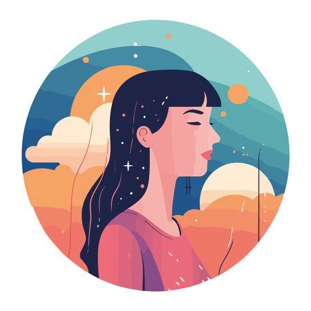 Smiling young woman, enjoys nature outdoorsのイラスト素材