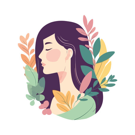 beautiful woman,, surrounded by nature beautyのイラスト素材