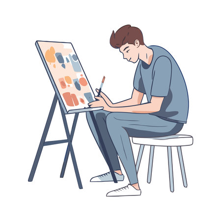 One person sitting at table painting artのイラスト素材