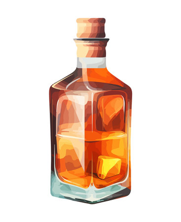 Whiskey bottle illustration on white backgroundのイラスト素材