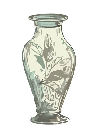 Ornate pottery vase with fresh leavesのイラスト素材