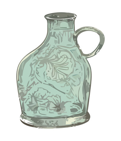 Ornate glass bottle with fresh wineのイラスト素材