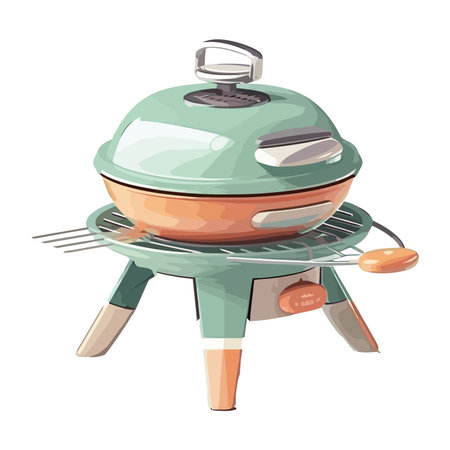 Grilled meat on barbecue, summer lunch outdoorsのイラスト素材