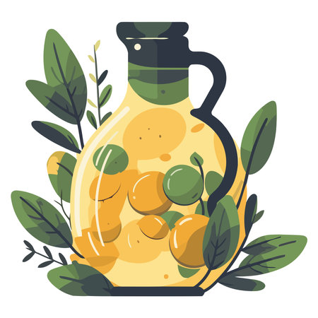 Fresh green olives in bottleのイラスト素材