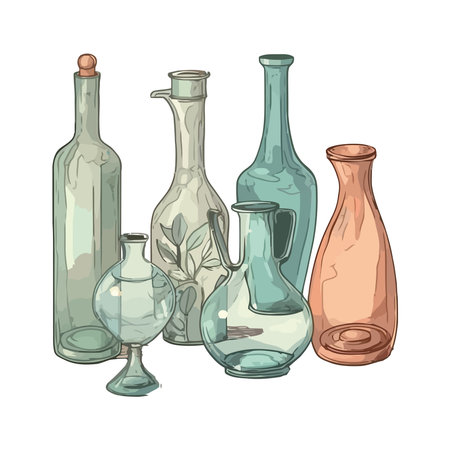 Wine bottles, glass on backdropのイラスト素材