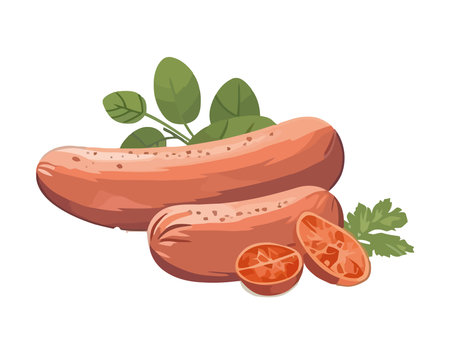 Grilled pork sausages, fresh healthy eatingのイラスト素材