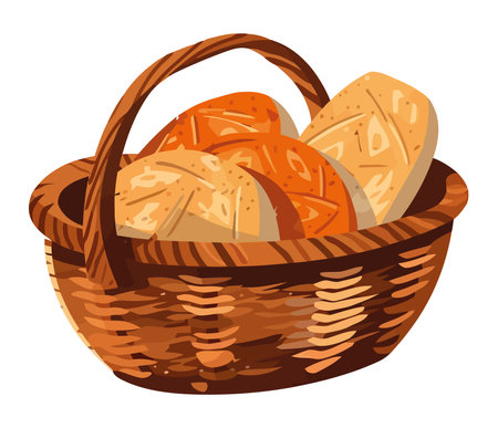 Freshly baked bread in a rustic wicker basketのイラスト素材