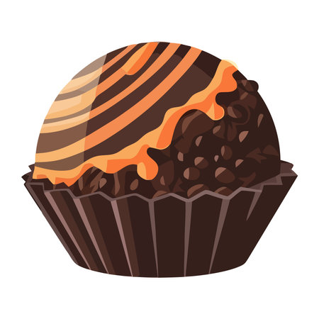 Cute cupcake icon with chocolate icing decorationのイラスト素材