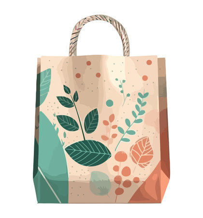 Shopping bag with leaf pattern, eco friendlyのイラスト素材