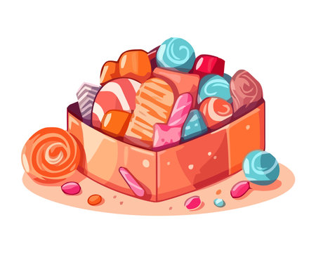 Cute basket with multi colored candiesのイラスト素材