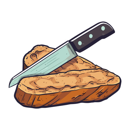 Fresh bread sliced with sharp kitchen knifeのイラスト素材