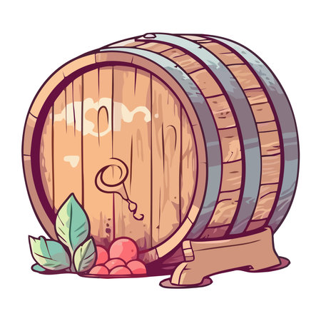 Drink wine from the barrel and grapesのイラスト素材