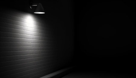 Bright electric lamps illuminate modern architecture in a futuristic corridor generated by artificial intelligenceの素材