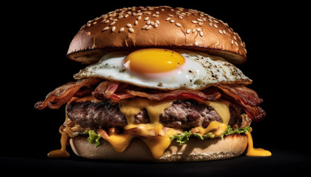 Grilled cheeseburger meal with bacon on rustic bun and fries generated by artificial intelligenceの素材