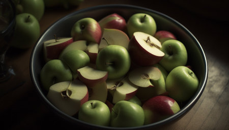 Organic apple bowl, a gourmet snack for healthy eating lifestyle generated by artificial intelligenceの素材