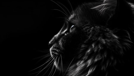Fluffy kitten staring with playful beauty, black and white portrait generated by artificial intelligenceの素材