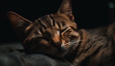 Sleeping kitten, cute and fluffy, resting outdoors, tired and comfortable generated by artificial intelligenceの素材