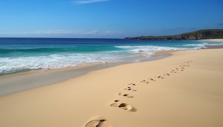 Walking on sand dunes, enjoying tranquil scene of remote coastline generated by artificial intelligenceの素材