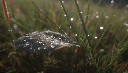 Fresh dew drops on green leaves, nature vibrant growth in summer generated by artificial intelligenceの素材