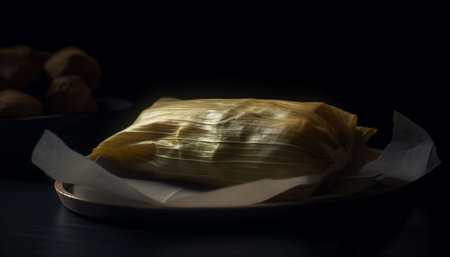 Steamed Chinese dumplings wrapped in fresh leaf, a gourmet appetizer generated by artificial intelligenceの素材