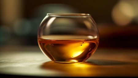Luxury drink establishment serves hard liquor in gold colored glasses generated by artificial intelligenceの素材