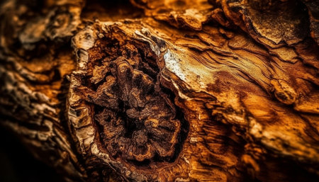 Rough textured organic wood, with yellow leaf pattern and larva generated by artificial intelligenceの素材