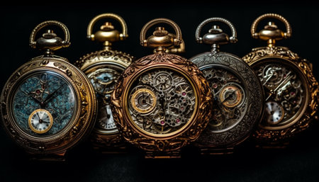 Antique pocket watch, gold colored elegance, ticking towards midnight success generated by artificial intelligenceの素材