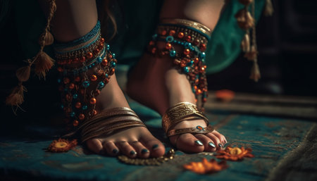 Elegant Indian fashion young women in traditional saris and jewelry generated by artificial intelligenceの素材