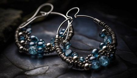 Shiny jewelry necklace with bracelet, chain, bead, gemstone, metallic, leather generated by artificial intelligenceの素材