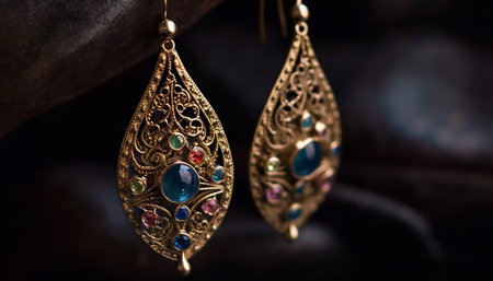 Ornate jewelry collection showcases elegance and wealth in close up generated by artificial intelligenceの素材