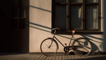 Cycling through the city, modern architecture and old fashioned elegance collide generated by artificial intelligenceの素材
