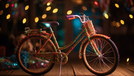 Nighttime cycling through illuminated city streets, a fun summer activity generated by artificial intelligenceの素材