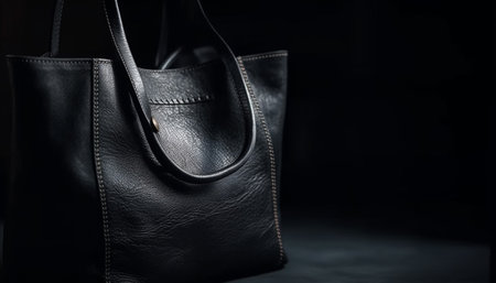 Modern elegance black leather bag with shiny buckle handle design generated by artificial intelligenceの素材