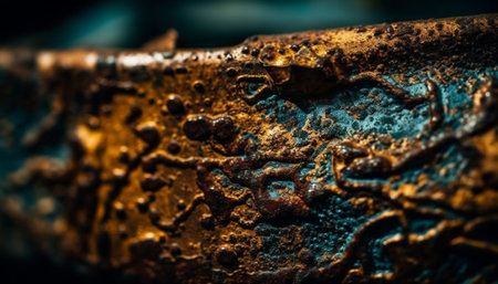 Antique Buddha statue, metallic gold, rusty, stained, old fashioned decoration generated by artificial intelligenceの素材