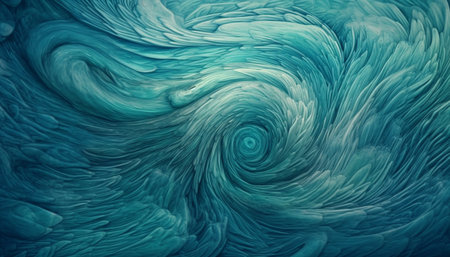 Abstract blue backdrop with smooth flowing wave pattern and fractal decoration generated by artificial intelligenceの素材