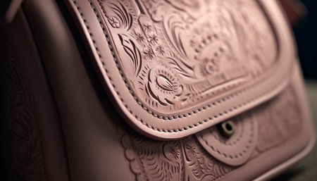 Shiny leather bag with old fashioned buckle exudes elegance and glamor generated by artificial intelligenceの素材