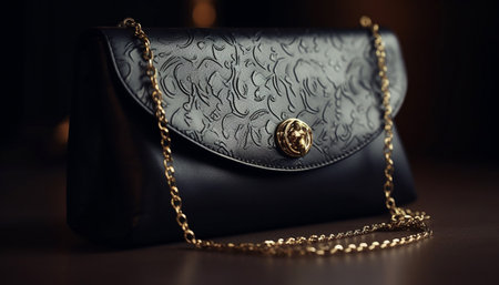 Shiny gold leather bag with chain handle exudes elegance generated by artificial intelligenceの素材