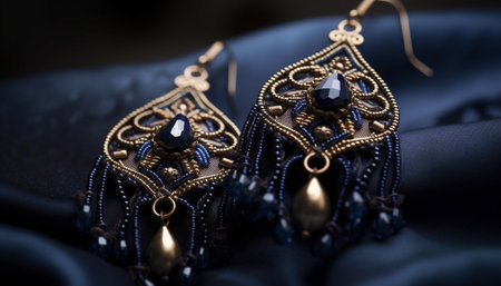 Ornate gold jewelry collection showcases elegance and wealth in fashion generated by artificial intelligenceの素材