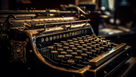 Retro typewriter keyboard, close up of metallic typebars for nostalgic author generated by artificial intelligenceの素材