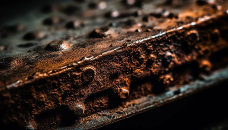 Rusty metal plate with abstract pattern, weathered and stained generated by artificial intelligenceの素材