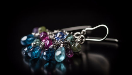 Shiny gemstone jewelry collection, on black background for elegance generated by artificial intelligenceの素材
