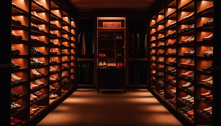 A modern bookshelf in a domestic room with a large collection generated by artificial intelligenceの素材