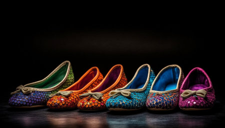 Modern fashion collection showcases elegant multi colored leather shoes for women generated by artificial intelligenceの素材