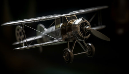 Antique biplane propeller blade spins in close up at airshow generated by artificial intelligenceの素材