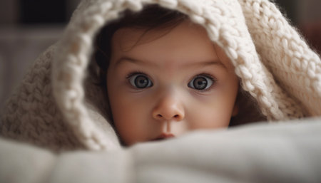 Smiling baby boy brings joy and innocence to family portrait generated by artificial intelligenceの素材